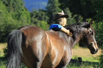 Criollo horse Bartholo of team Antilco hugged by Kim